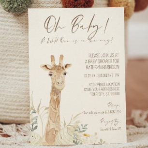 Wild One Giraffe Daisy Floral Gender Neutral Baby Kaart