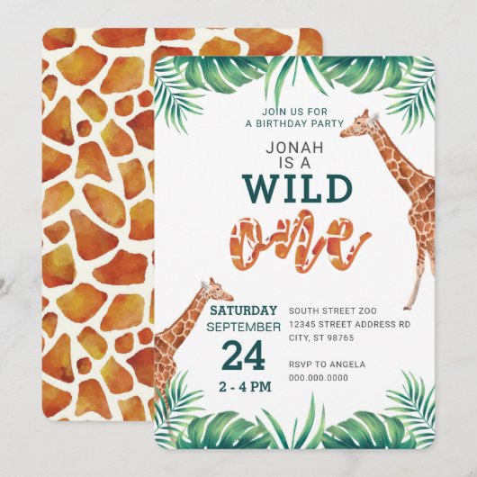 WILD ONE giraffe eerste verjaardagsfeest dierentui Kaart (Voorkant / Achterkant)