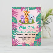Wild One Giraffe Hippo oerwoud 1e dierenverjaardag Kaart (Staand voorkant)