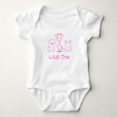 "Wild One" Giraffe, Lion, Hippo Roze Omtrek Romper (Voorkant)