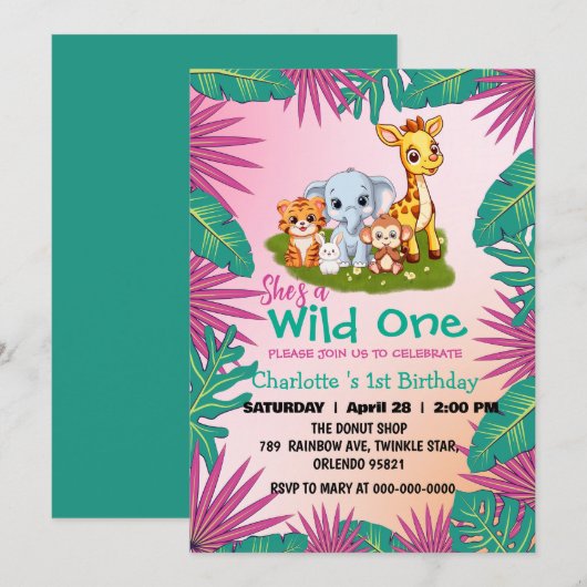 Wild One Giraffe monkey oerwoud 1e dierenverjaarda Kaart (Voorkant / Achterkant)