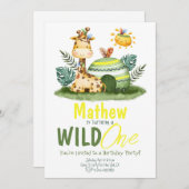 Wild One Giraffe Safari Verjaardagsuitnodiging Kaart (Voorkant / Achterkant)