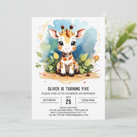 Wild One Giraffe Verjaardagsuitnodiging Kaart (Staand voorkant)