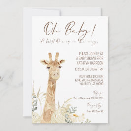 Wild One Giraffe White Floral Gender Neutral Baby Kaart