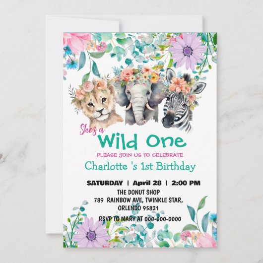 Wild One Giraffe zebra oerwoud 1e Dieren Verjaarda Kaart (Voorkant)