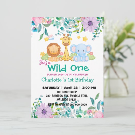 Wild One Giraffe Zoo oerwoud 1e Dierenverjaardag Kaart (Staand voorkant)