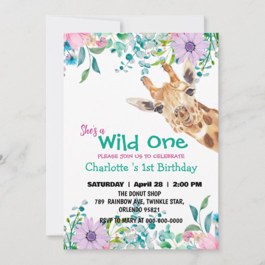 Wild One Giraffe Zoo oerwoud 1e Dierenverjaardag Kaart (Voorkant)