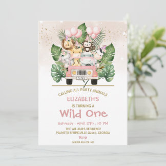 Wild One Girl 1st Birthday Jungle Safari Animals Kaart