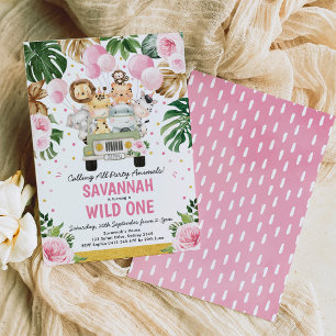 Wild One Girl 1st Birthday Oerwoud Safari Animals Kaart