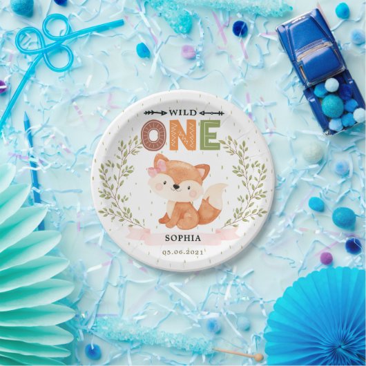 Wild One Girl Baby Fox 1st Birthday Paper Bord (Feest)