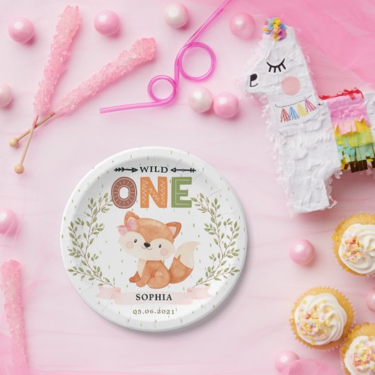 Wild One Girl Baby Fox 1st Birthday Paper Bord (Feest)