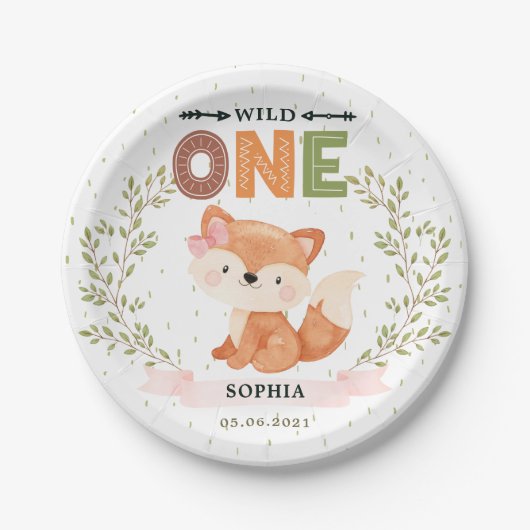 Wild One Girl Baby Fox 1st Birthday Paper Bord (Voorkant)