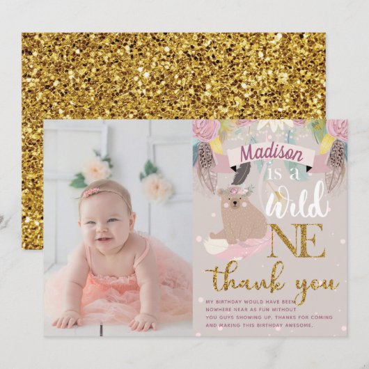 Wild One Girl Birthday Bedankt (Voorkant / Achterkant)