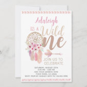 Wild One Girl Birthday Invitation, Dreamweaver Kaart (Voorkant)