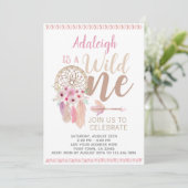 Wild One Girl Birthday Invitation, Dreamweaver Kaart (Staand voorkant)
