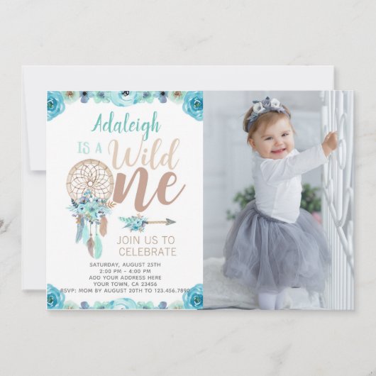 Wild One Girl Birthday Invitation met foto Kaart (Voorkant)