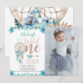 Wild One Girl Birthday Invitation met foto Kaart (Voorkant / Achterkant)