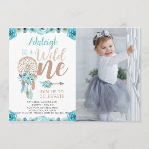 Wild One Girl Birthday Invitation met foto Kaart