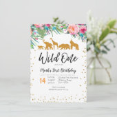 Wild One Girl Birthday Invitation Oerwoud Animals Kaart (Staand voorkant)