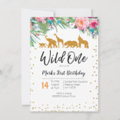 Wild One Girl Birthday Invitation Oerwoud Animals Kaart (Voorkant)