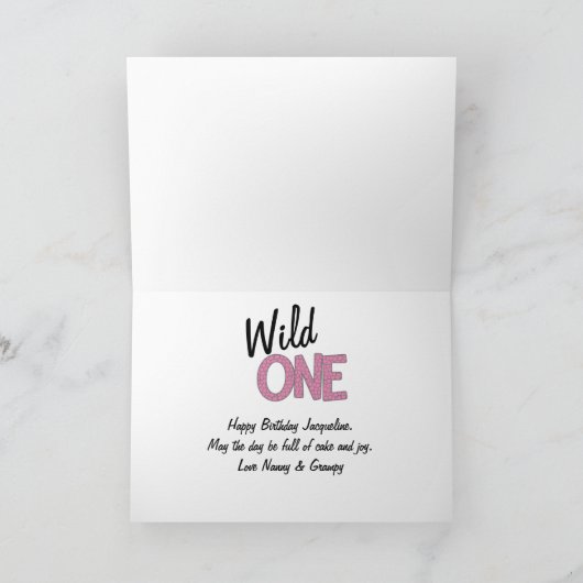 Wild One Girl Eerste Verjaardag Oerwoud Dieren Fot Kaart (Binnen)