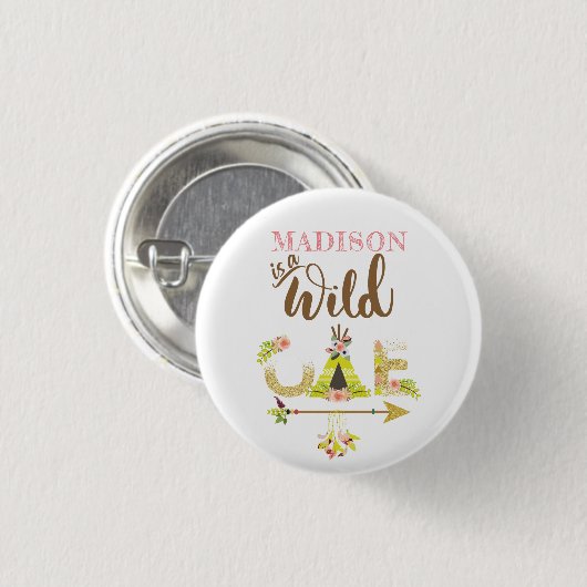 Wild One Girl First Birthday Personalized Ronde Button 3,2 Cm (Voorkant /achterkant)