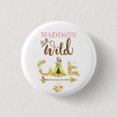 Wild One Girl First Birthday Personalized Ronde Button 3,2 Cm (Voorkant)