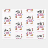 Wild One Girl First Birthday Safari Oerwoud Animal Inpakpapier Vel (Voorkant 3)