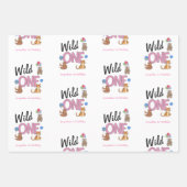 Wild One Girl First Birthday Safari Oerwoud Animal Inpakpapier Vel (Voorkant 2)