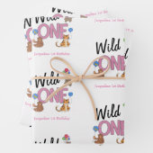 Wild One Girl First Birthday Safari Oerwoud Animal Inpakpapier Vel (In situ)