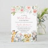 Wild One Girl Safari Oerwoud Animals Baby shower Kaart (Staand voorkant)