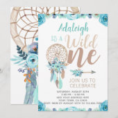 Wild One Girl Verjaardag Uitnodiging, Dreamcatcher Kaart (Voorkant / Achterkant)