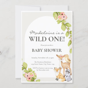 Wild One Girl Woodland Baby shower Invitation Kaart