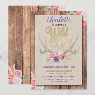 Wild ONE Girls Antlers Bloemen Verjaardagsfeestje Kaart