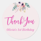 Wild One Girl's Eerste Verjaardag Dank u Ronde Sticker (Voorkant)