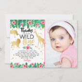 Wild One Girls First Birthday Foto Bedankkaart (Voorkant)