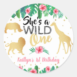Wild One Girls First Birthday Party Favor Ronde Sticker