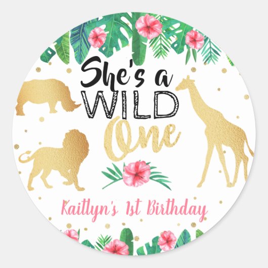 Wild One Girls First Birthday Party Favor Ronde Sticker (Voorkant)