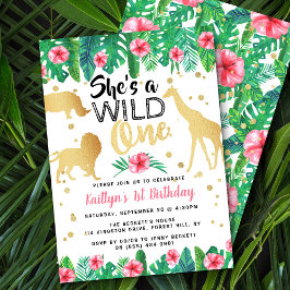 Wild One Girls First Birthday Party Invitations Kaart