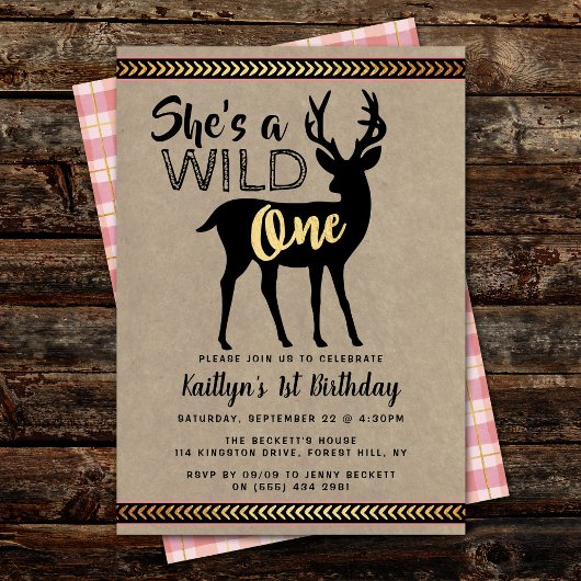 Wild One Girls First Birthday Party Invitations Kaart