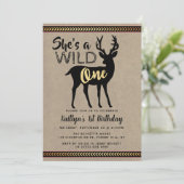 Wild One Girls First Birthday Party Invitations Kaart (Staand voorkant)