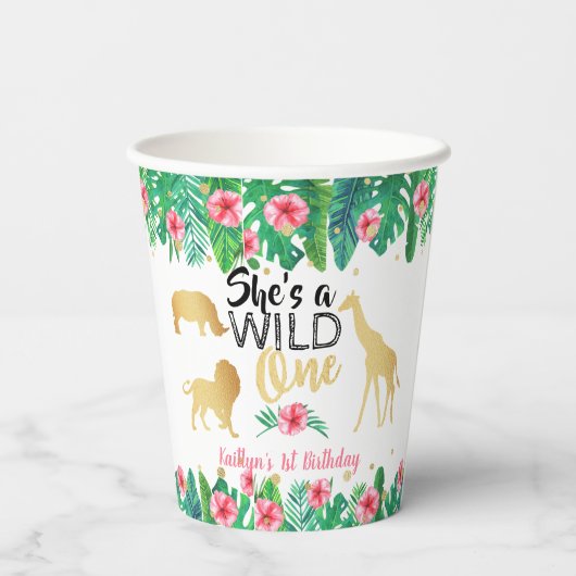 Wild One Girls First Birthday Party Papieren Bekers (Achterkant)