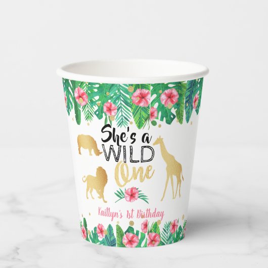 Wild One Girls First Birthday Party Papieren Bekers (Voorkant)