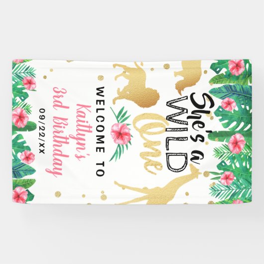 Wild One Girls First Birthday Party Welkom Spandoek (Horizontaal)