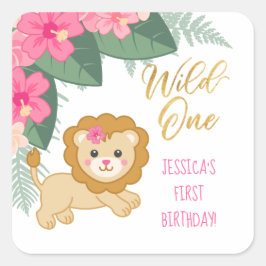 Wild one - Girls first safari, verjaardag Vierkante Sticker