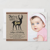 Wild One Girls Foto First Birthday Invitations Kaart (Voorkant)