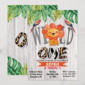 Wild One Girls Waterverf Safari Lion 1e verjaardag Kaart (Voorkant / Achterkant)