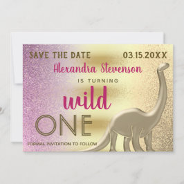 Wild One Glitter Roze & Gouden Dinosaurus 1e Verja Save The Date