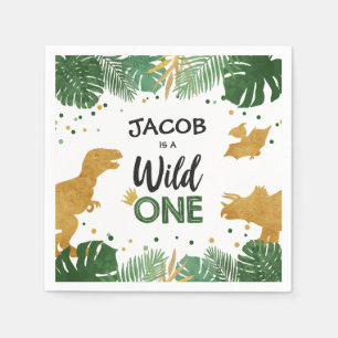 Wild One Gold Dinosaur Boy Birthday Safari Servet