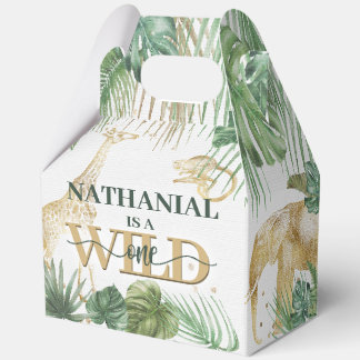 🌿🦁 Wild One Gold Green Birthday Favour Boxes Bedankdoosjes